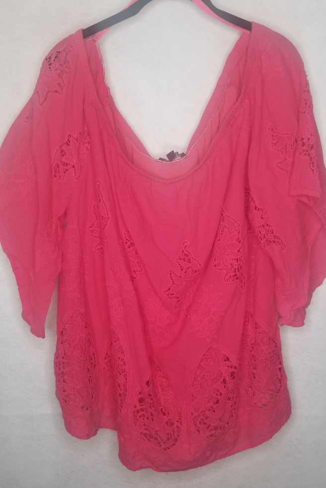 Lane Bryant Hot Pink Off Shouder  Embroidered Tunic Size 18/20