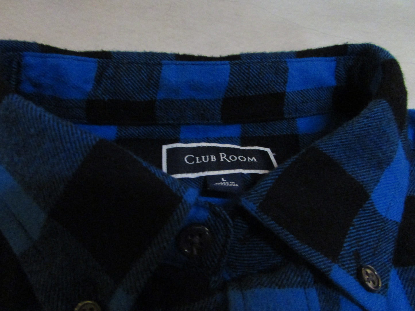 Club Room Men's Blue/Black Flannel Shirt - Size L