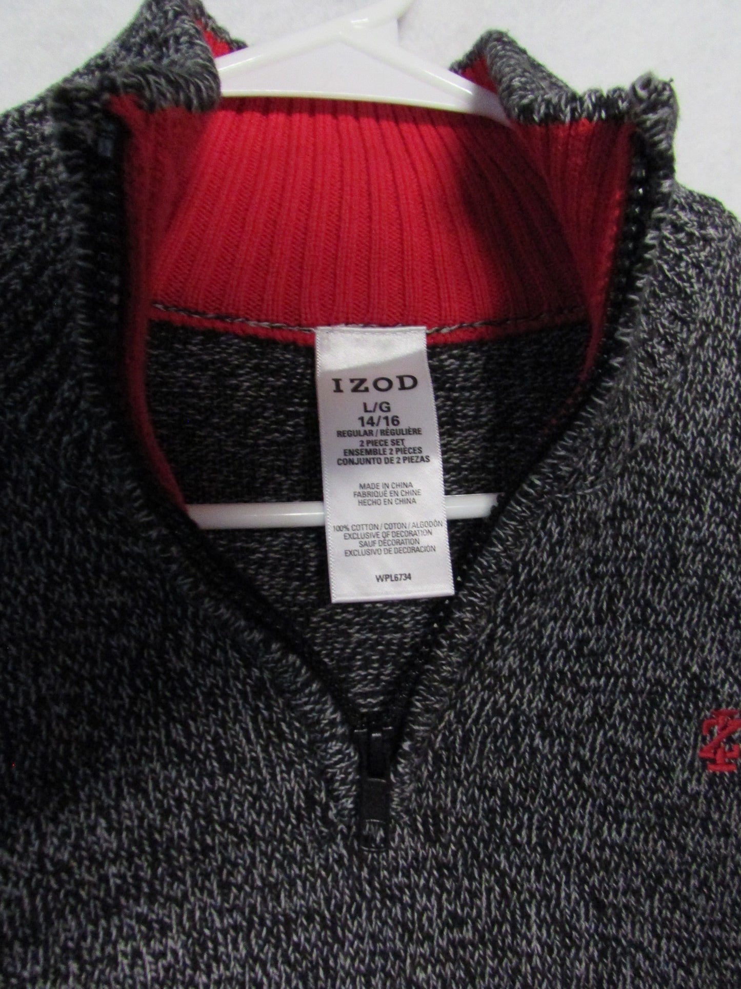 izod Men's Ribbed Sweater size L/G Gray with zipper on collar