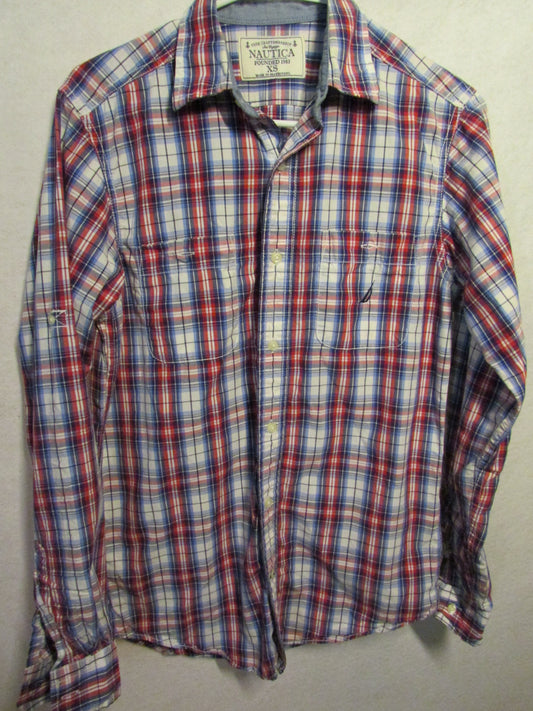 Men's Nautica Plaid Shirt Red Blue White Size XS