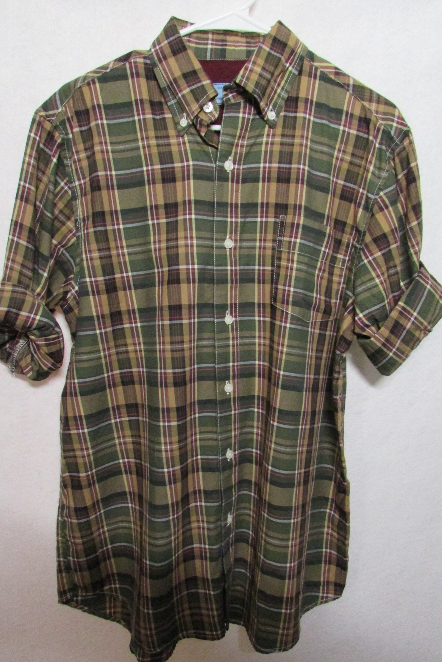 Castaway Men's  Button-up shirt Brown Green Yellow plaid Size S