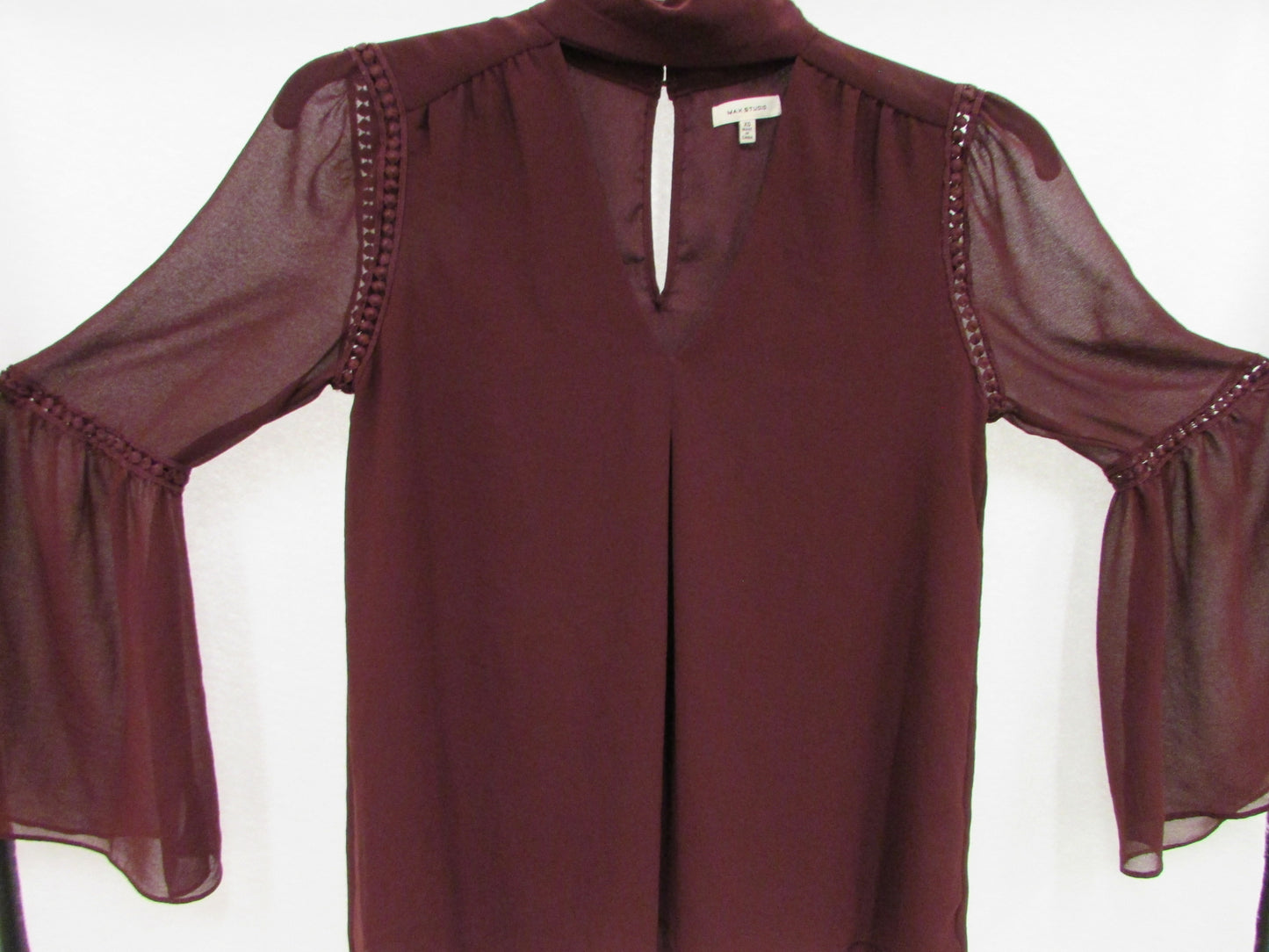 Max Studio Burgundy Blouse with Bell Sleeves Size XS