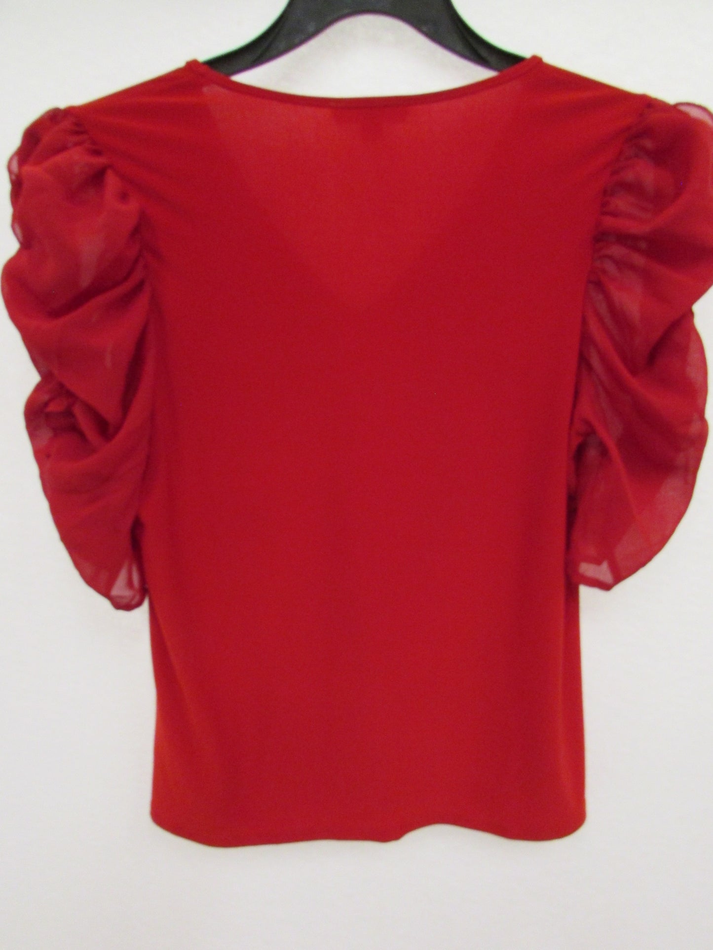 Perseption Concepts Red Ruffle Sleeve Blouse Women's Size S