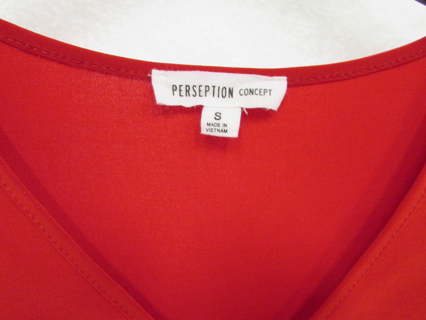 Perseption Concepts Red Ruffle Sleeve Blouse Women's Size S