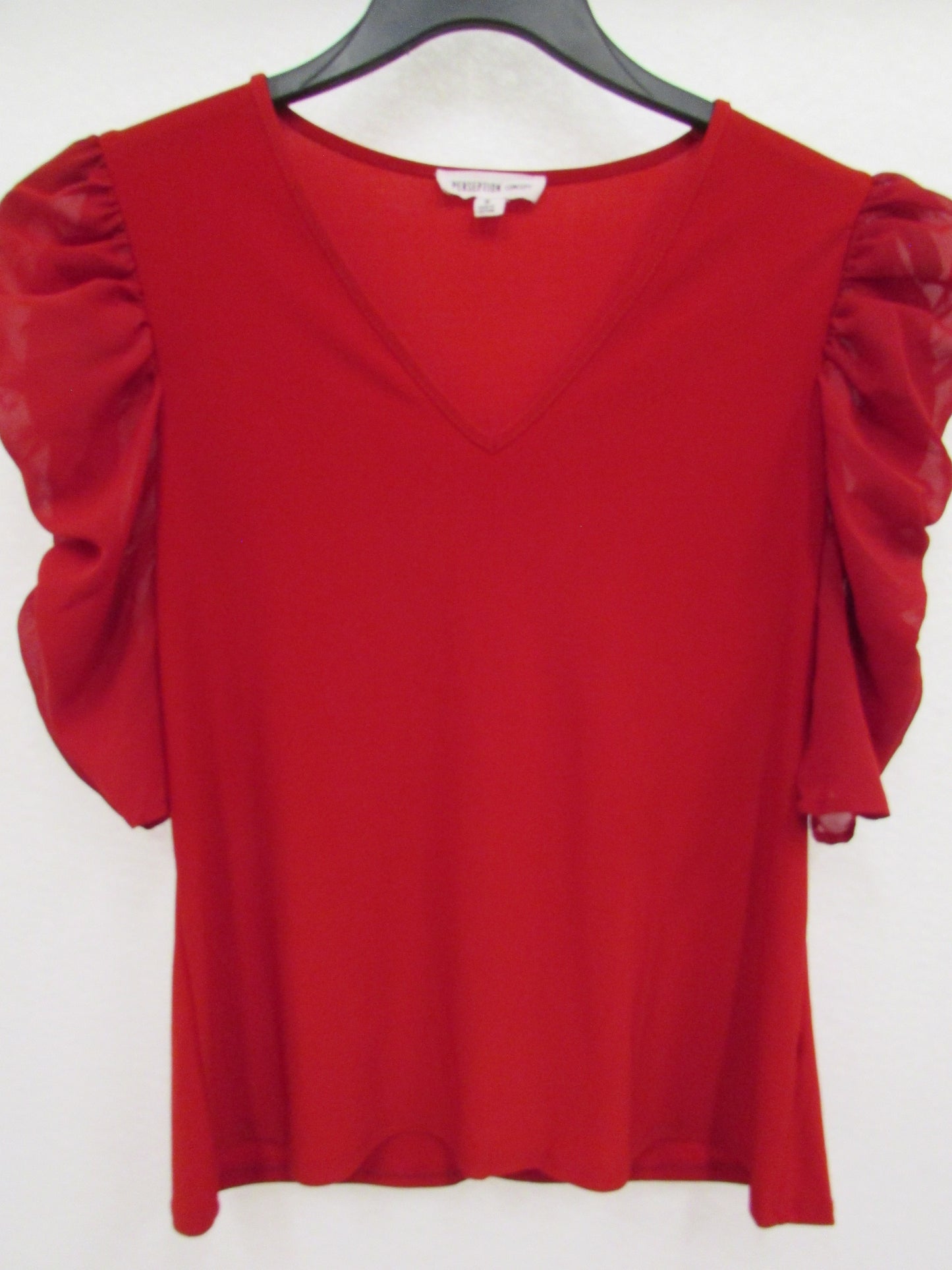 Perseption Concepts Red Ruffle Sleeve Blouse Women's Size S