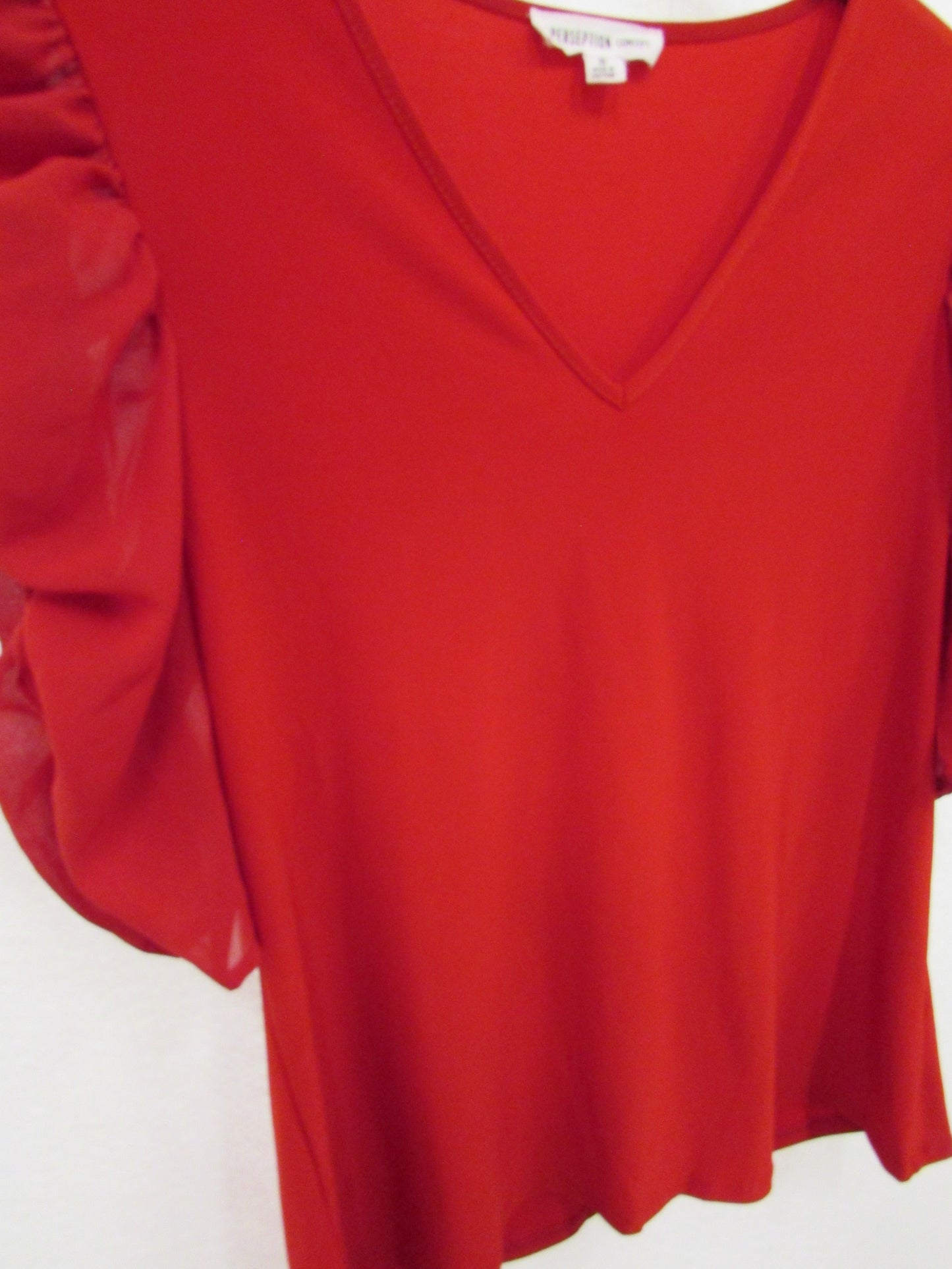 Perseption Concepts Red Ruffle Sleeve Blouse Women's Size S