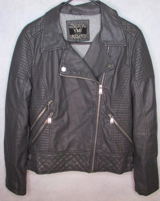 YMI Jeans Gray Leather Motorcycle Jacket - Size L