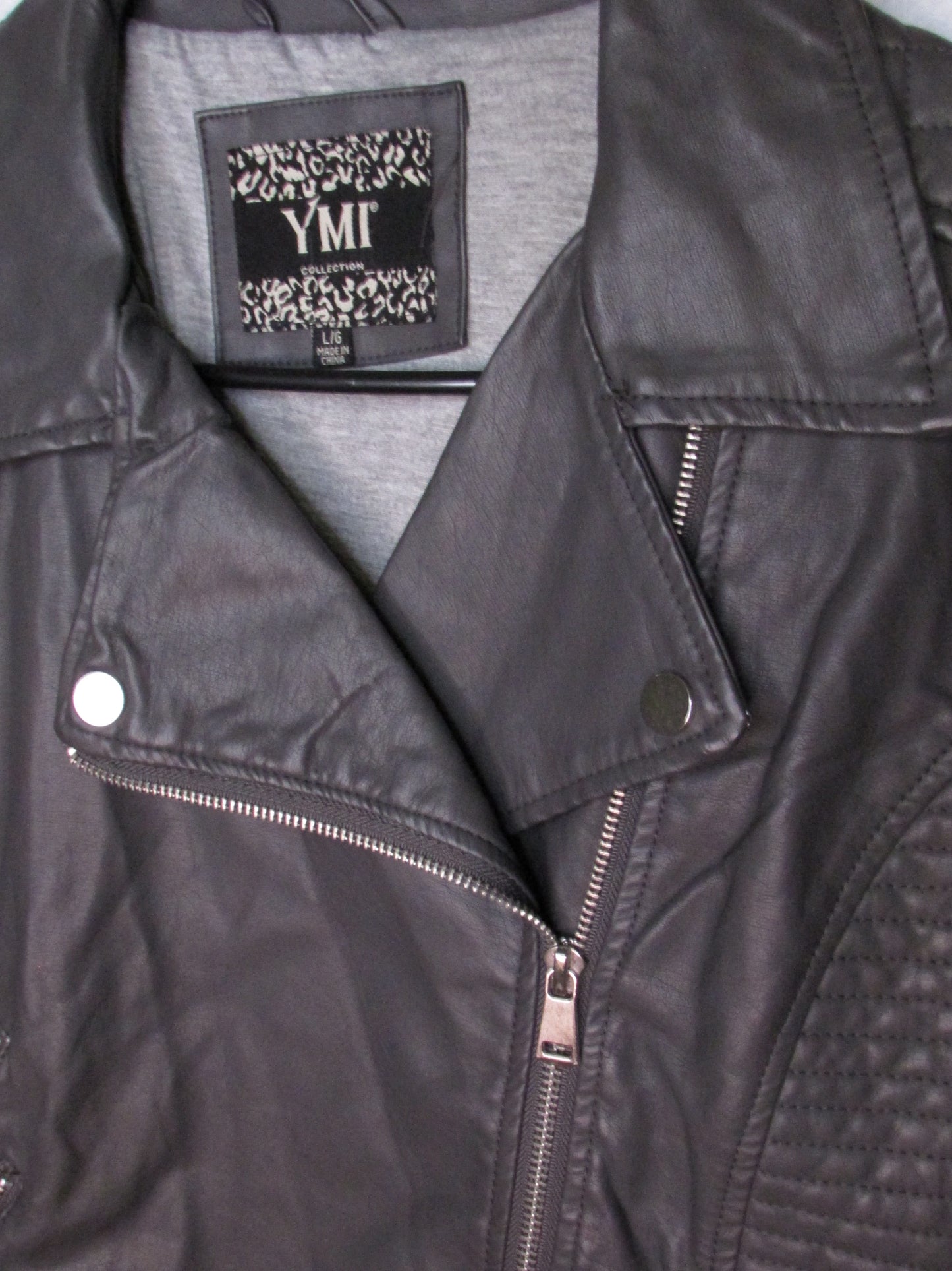 YMI Jeans Gray Leather Motorcycle Jacket - Size L