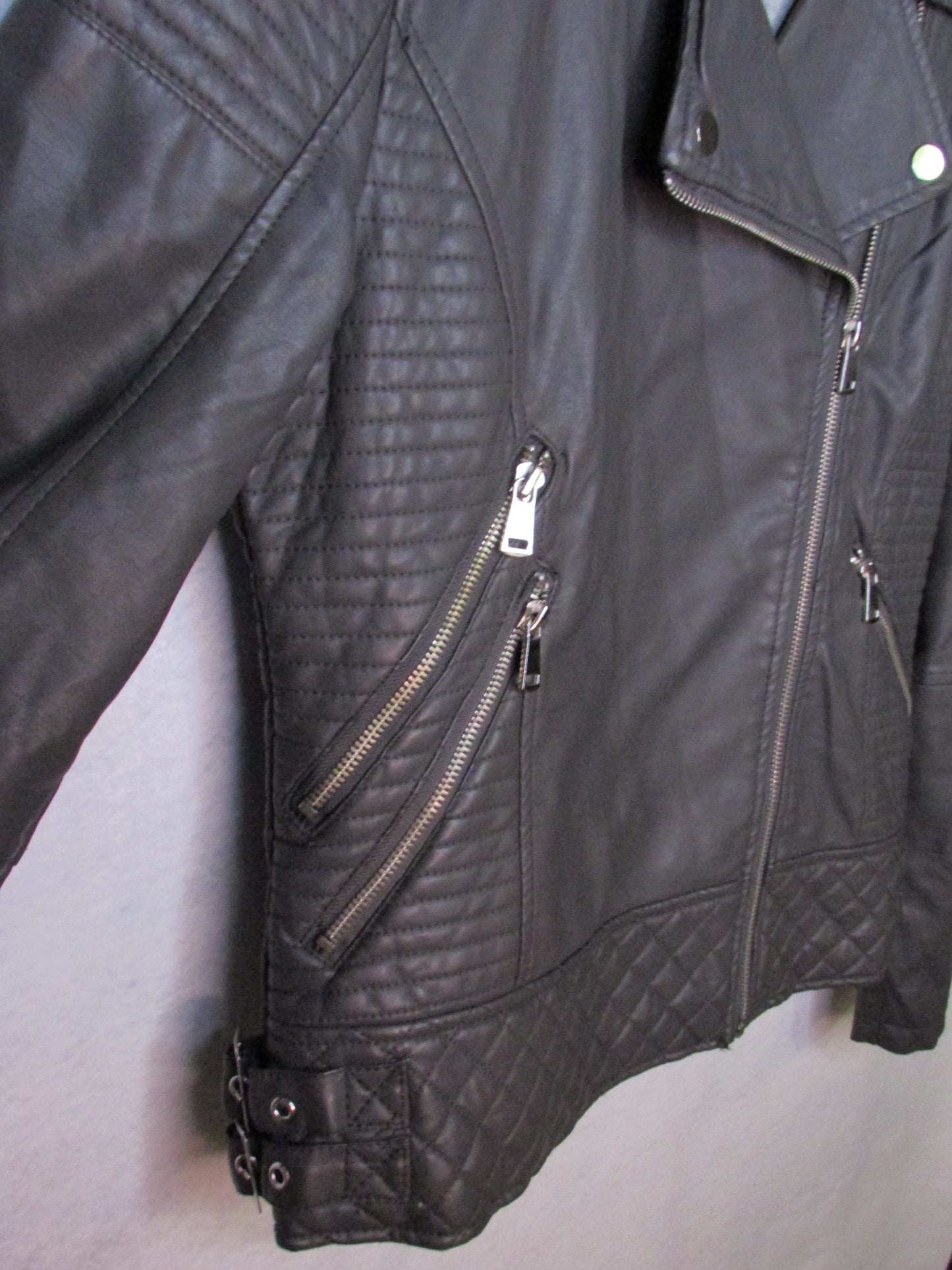 YMI Jeans Gray Leather Motorcycle Jacket - Size L