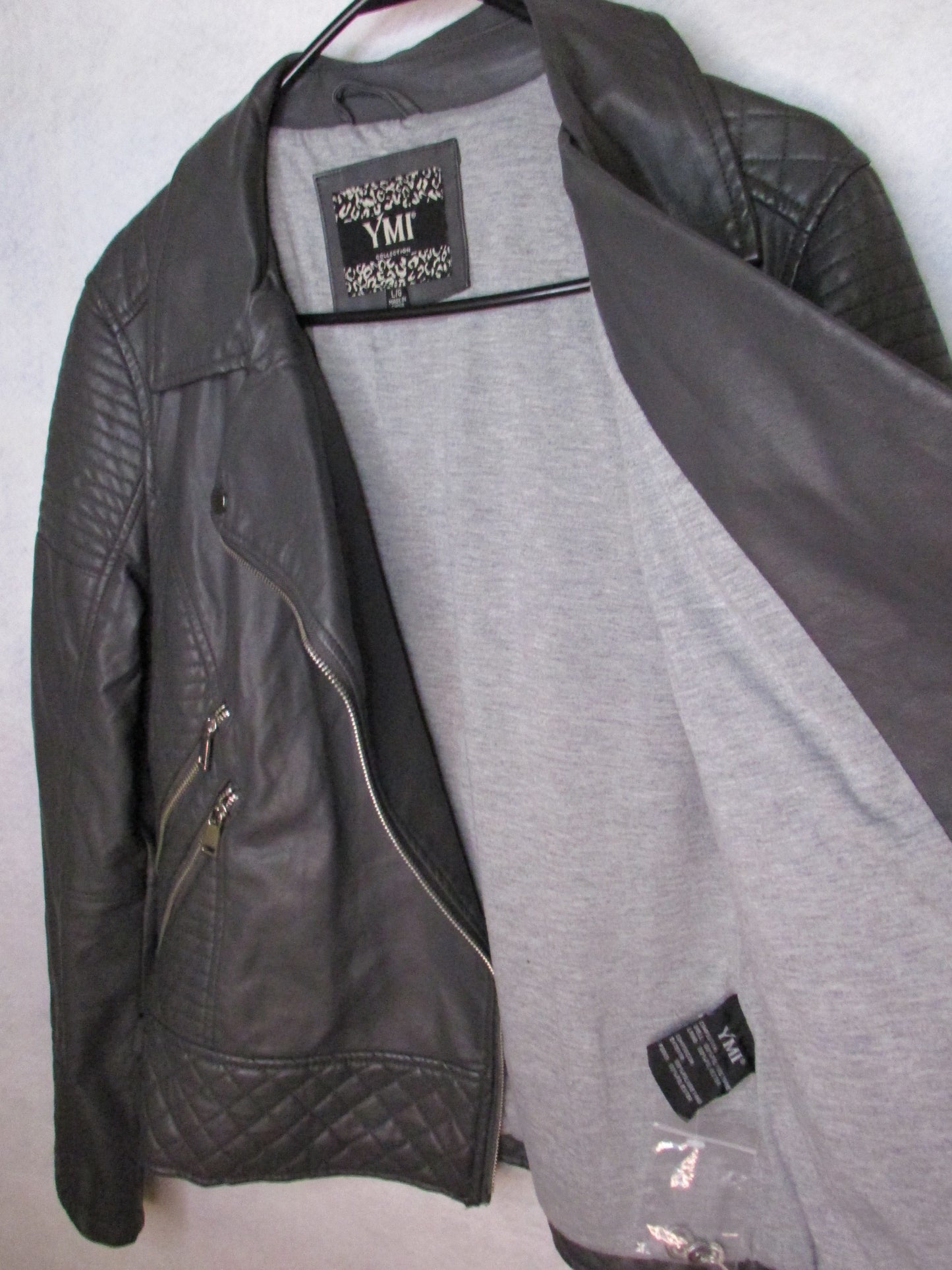 YMI Jeans Gray Leather Motorcycle Jacket - Size L