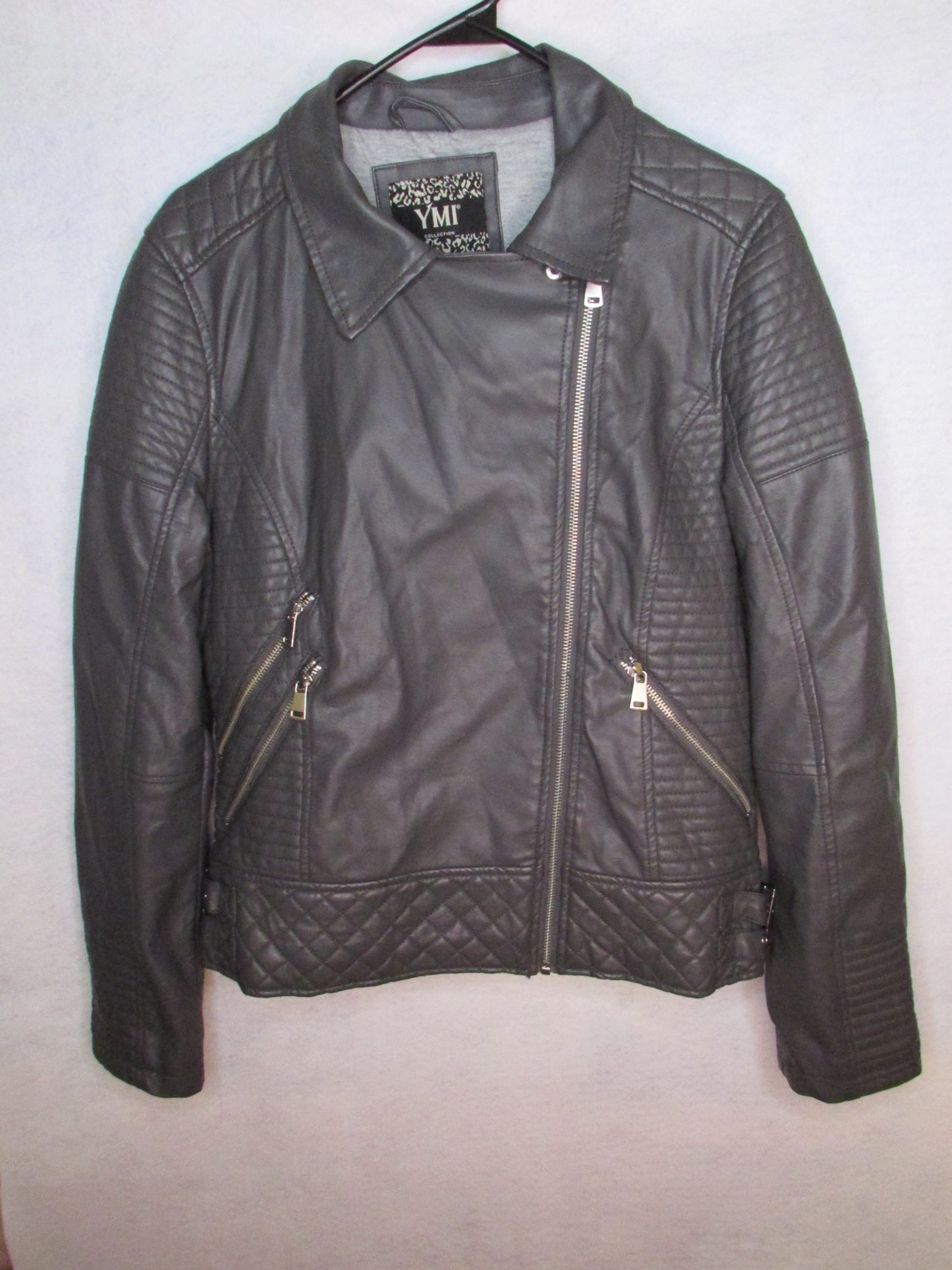 YMI Jeans Gray Leather Motorcycle Jacket - Size L