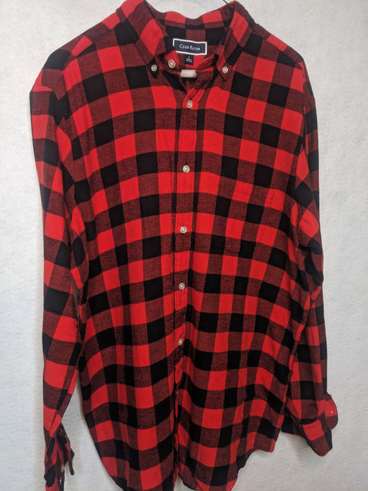 Club Room Men's Red/Black Flannel Shirt - Size L