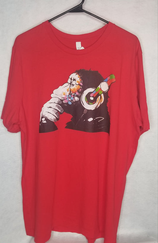 Colorful Gorilla with Headphones Graphic T-shirt  - Men's XL