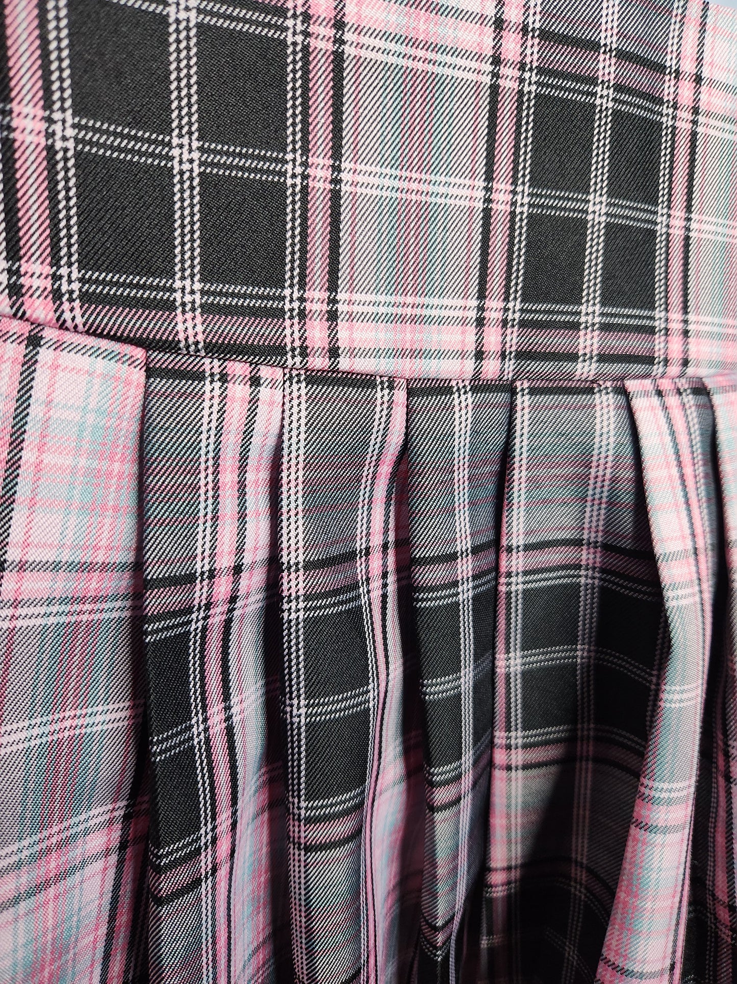 Romwe Pink Black Plaid Skirt with Lace