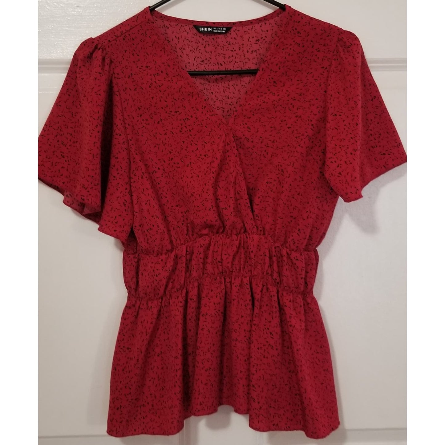 Red and Black Shein Ruffle Blouse - Size S